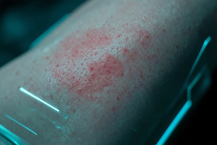 Pele com marcas de recuperação após o tratamento a laser, indicando o processo de cicatrização.